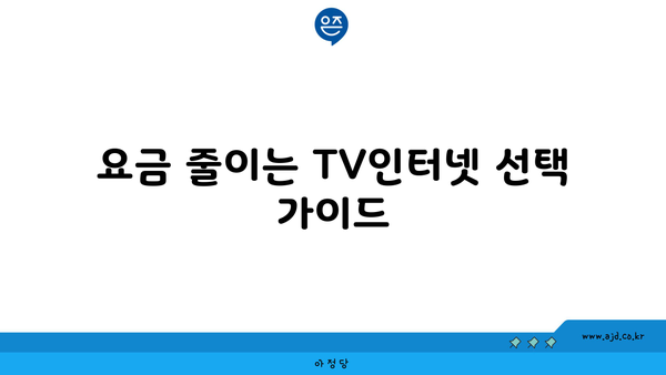 TV인터넷결합상품 요금 절약 팁 | 비교, 선택 가이드