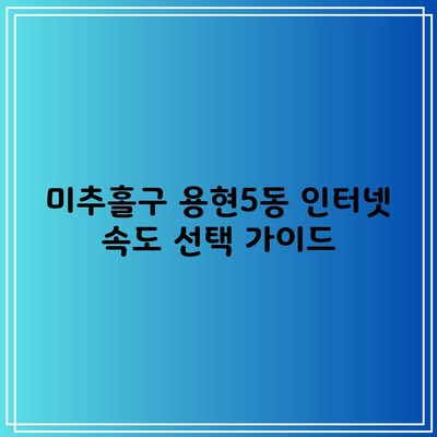 미추홀구 용현5동 인터넷 속도 선택 가이드