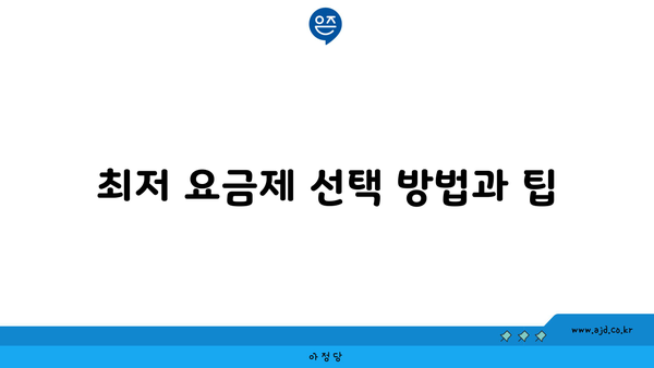 최저 요금제 선택 방법과 팁