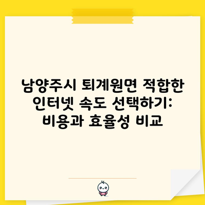 남양주시 퇴계원면 적합한 인터넷 속도 선택하기: 비용과 효율성 비교