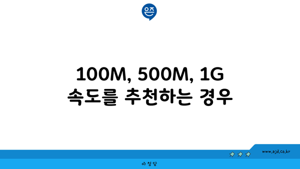 100M, 500M, 1G 속도를 추천하는 경우