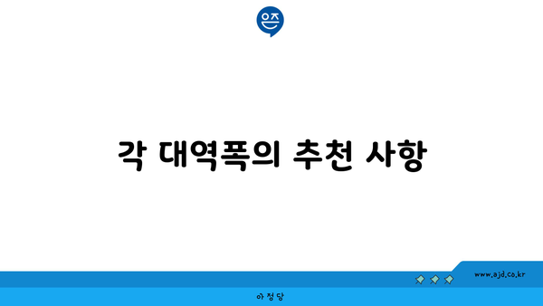 각 대역폭의 추천 사항