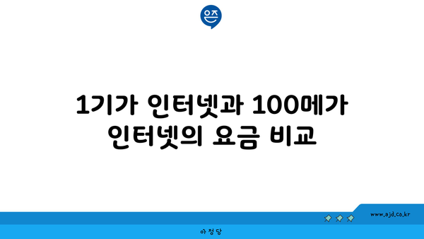 1기가 인터넷과 100메가 인터넷의 요금 비교