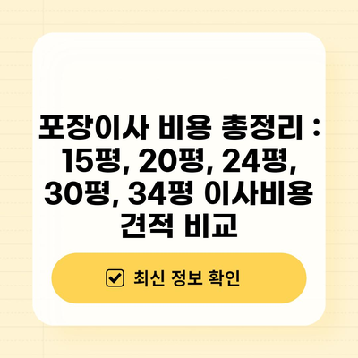 포장이사 비용 총정리 : 15평, 20평, 24평, 30평, 34평 이사비용 견적 비교