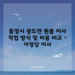 경상남도 통영시 원룸 이사 비용 비교 및 절약 팁, 견적 무료 제공!