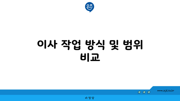 이사 작업 방식 및 범위 비교