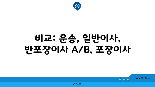 비교: 운송, 일반이사, 반포장이사 A/B, 포장이사