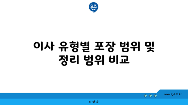 이사 유형별 포장 범위 및 정리 범위 비교