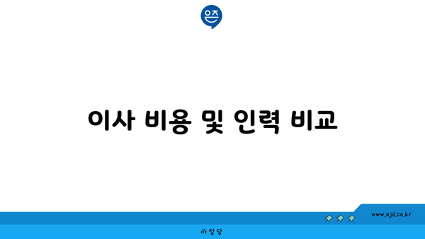 이사 비용 및 인력 비교