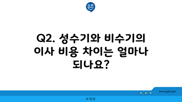 Q2. 성수기와 비수기의 이사 비용 차이는 얼마나 되나요?