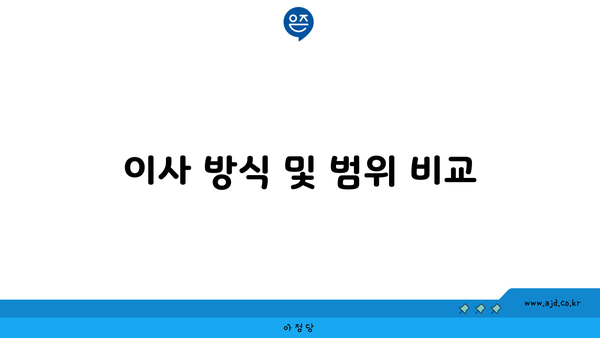 이사 방식 및 범위 비교