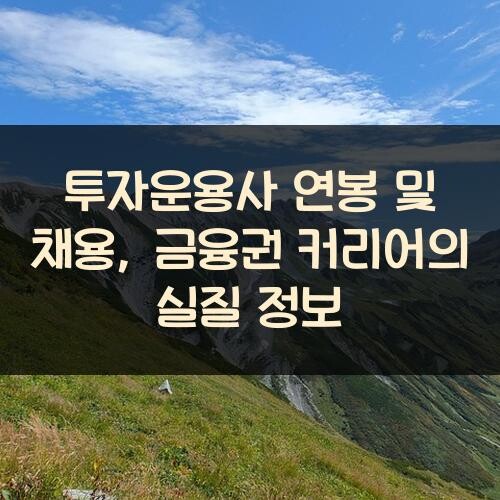 투자운용사 연봉 및 채용, 금융권 커리어의 실질 정보